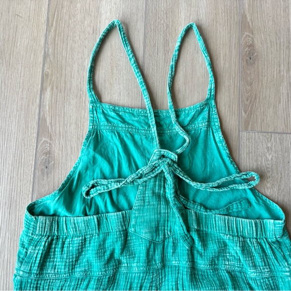 Easel Here I Am Mineral Washed Green Cotton Wide Leg Jumpsuit Boho L - Picture 11 of 16